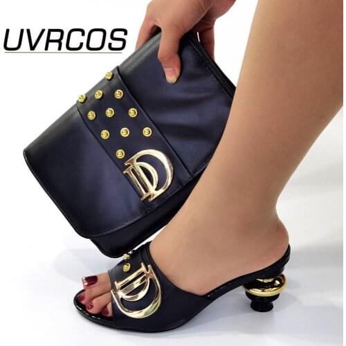 New Black Color Fashion Italian Shoes With Matching Clutch Bag Hot African Big Wedding With High Heel shoes and Bag Set Party