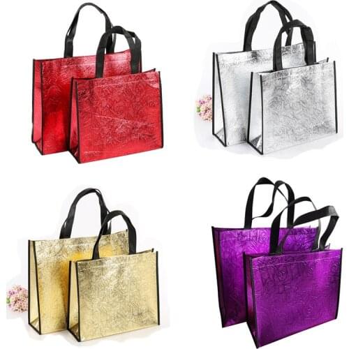 1PC Laser Shopping Bag Foldable Eco Bag Large Reusable Shopping Bag Tote Waterproof Fabric Non-woven Bag No Zipper