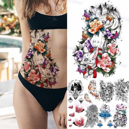 Sexy Color Fox Temporary Tattoos For Women Adult Mandala Tiger Lion Butterfly Realistic Fake Tattoo Body Art Waterproof Tatoos