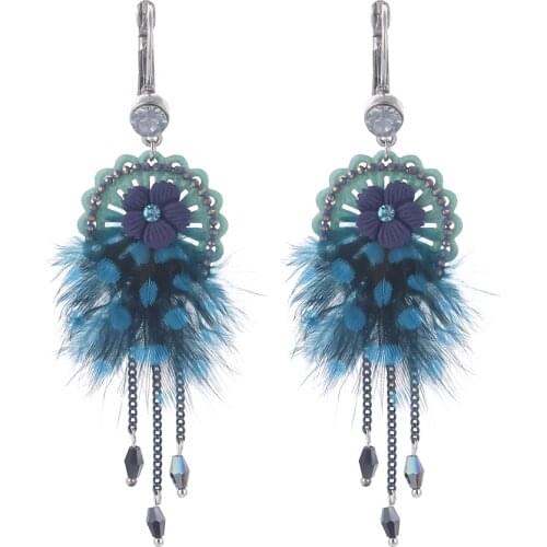 Cute Green Feather Crystal Dangle Earrings Wedding Jewelry Handmade Long Tassel Drop Earrings For Women Jewelry Accessories