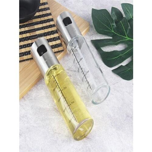 100ML Bottle Glass Jars Leakproof Stainless Steel Travel Sprayer Oil Spray Bottle Kitchen Sauce Barbecue Glass Container