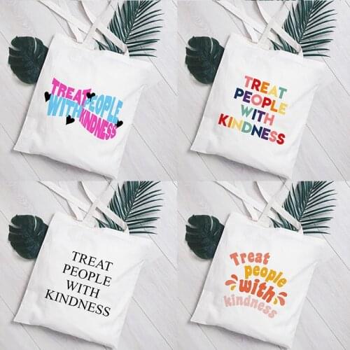 Bag for Women Canvas Bags Ulzzang Fashion Casual Shoulder Bag Large Capacity Bags Female Treat People with Kindness Shopper Bags