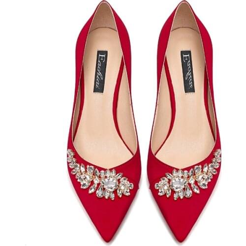 Red High Heels Stiletto Pumps Bridal Wedding Shoes Rhinestone Classic Womens SHhoes High-heeled Pumps Shoes Size 33-42
