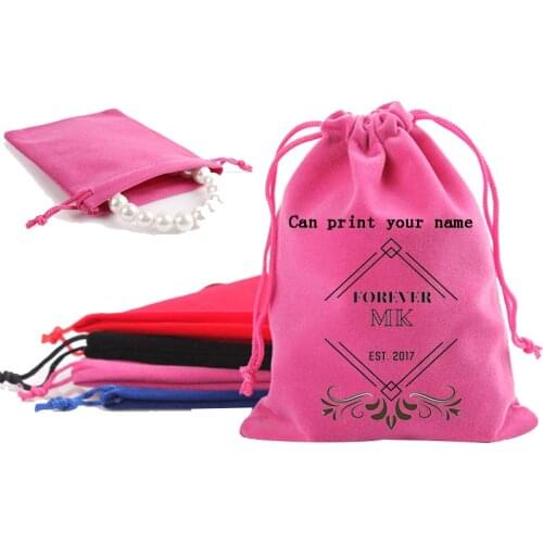 Customized Logo Jewelry Bags 6x7cm Pack of 100 can Personalized Print Wedding Company logo or Store Name 7x9 Velvet Gift Packing