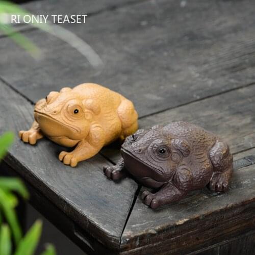 Yixing Purple Clay Tea Pet Handmade Frog Animal Statue Ornaments Chinese Sculpture Tea Figurine Crafts Home Tea Set Decoration