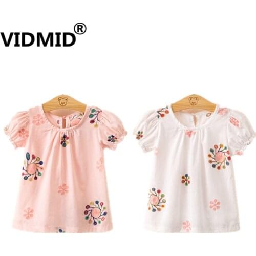 VIDMID girls Summer T-Shirt Girls Tops Embroidery flower Print Casual T-shirts clothing Kids cotton short sleeve Tops 7071 03