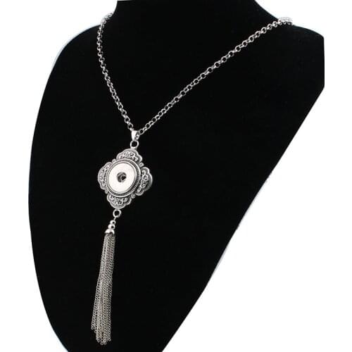 Womens Vintage tassel 18mm snap button necklace boho bohemian necklaces & pendants DIY Jewelry for men ZG036