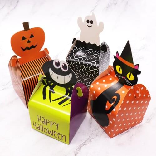 10pcs Halloween Cat Spider Monster Paper Food Bag Candy Gift Bag With 3D Card Halloween Party Decorations Box Packaging Bags