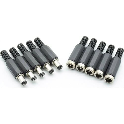 10pcs DC Power Jack Plugs Male / Female Socket Adapter Connectors 2.1mm x 5.5mm For DIY Projects