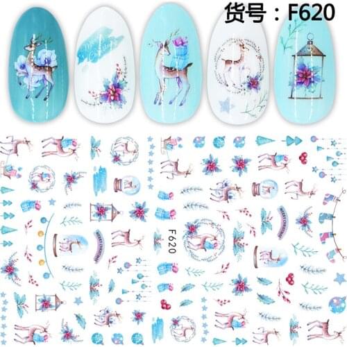 10PCS Christmas Nail Sticker Elk Sunset Santa Nail Slider Snowflake Christmas Tree Nail Tools Supplies