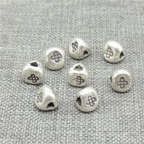 Karen Hill Tribe Silver Triangle Beads Lucky Clover Imprint for Bracelet Necklace