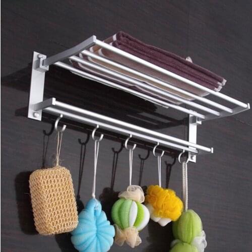 2 Layer Aluminum Wall-Mounted Shower 2 Layer Shelf Metal Bathroom Towel Coat Rack Shower Tray Bathroom Towel Bracket