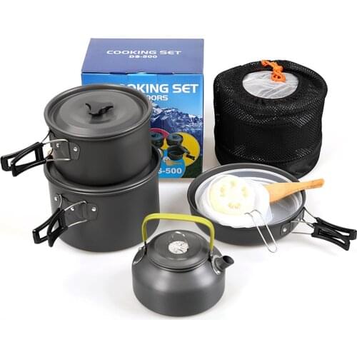 4-5persons Portable Outdoor Tableware Camping Cookware Hiking Picnic Teapot Pot Set Carabiner Travel Tableware Camping equipment