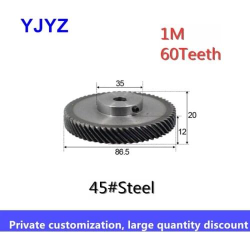 45#Steel 1pc 1M 60T 45 degree 90° Helical gear DIY motor Staggered gear 8 10 12 mm Bore diameter