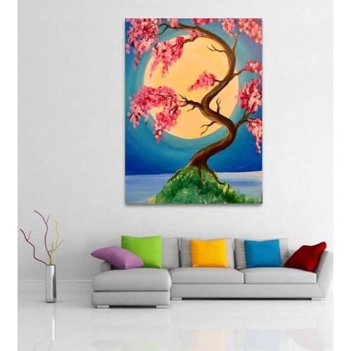 New 5D Diamond Painting Moon Coconut Tree Landscape DIY Round Full Diamond Embroidery Moonlight Set Home Decor Childrens Gift
