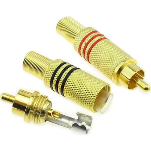 Free Shipping 20PCS Gold Red Black Metal Spring RCA Connector Male Jack Plug AV Plugs For PC Audio Vedio Welding DIY Parts