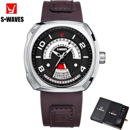 Leather Luxury Watch Men Fashion Sports SWAVES Big Brand Wristwatch Mens With Box Quartz Waterproof Reloj Hombre Dropshipping