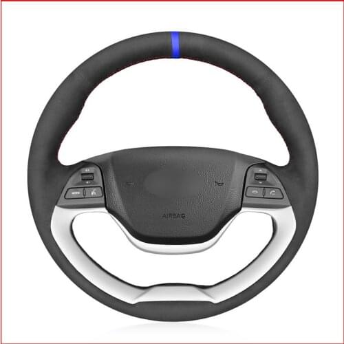 MEWANT Black Suede Hand Sew Steering Wheel Cover for Kia Morning 2011 2012 2013 2014 2015 2016 Picanto 2012 2013 2014 2015