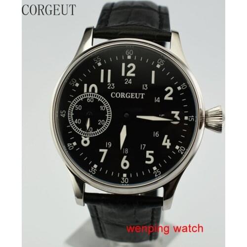 Corgeut 44mm Black Dial Asia hand-winding 6497 Movement Mens Watch E2447