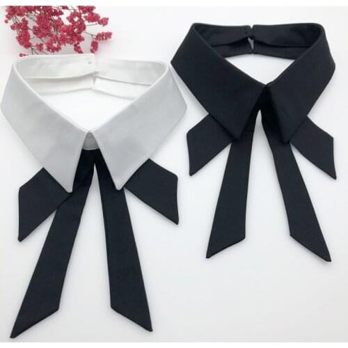 European Retro Plaided Long Women Fake False Cotton Collar Decorative Bowknot Removal Choker Blouse Shawl Bowtie Neck Tie
