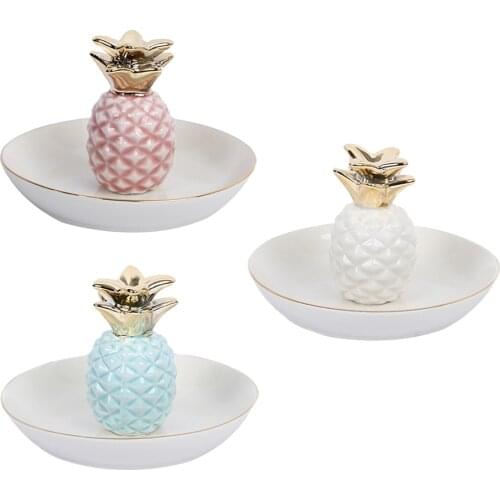 Porcelain Ceramic Tray Ananas Dish Key Trinkets Ring Holder Home Decor Plate