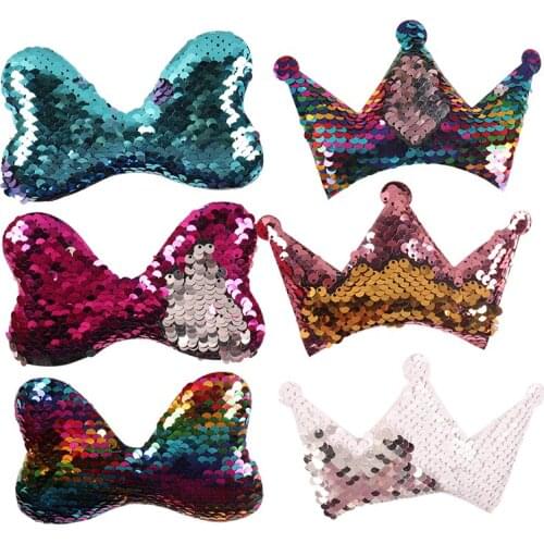 10pcs/bag Reversible Sequin Unicorn Crown Girls Headwear DIY Hair Bow Headband Material Kids Birthday Party Hair Accessories