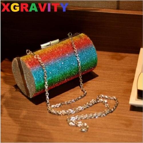 H222 XGRAVITY Ladies Fashion Mini Bags Elegant Rhinestone Fashion Evening Bags Colorful Rainbow Crystal Ladies Bag Party Bags