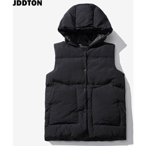JDDTON New Mens Hooded Vests Hoodies Coat Winter Loose Waistcoat Casual Sleeveless Jacket Solid Color Fashion Streetwear JE584