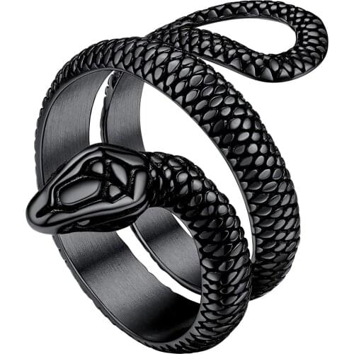 GPUNK Stainless Steel/18K Gold Plated/Black Snake Ring for Men Women Size 7-12 Serpent Reptile Rings Punk Gothic Jewelry
