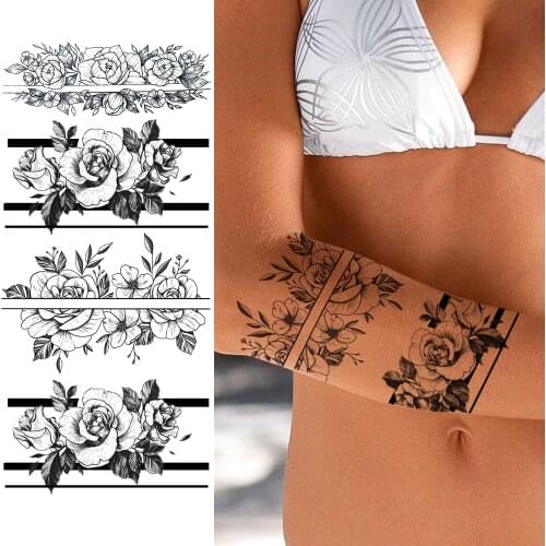 Beautiful Flower Temporary Tattoos Sticker Fake Rose Wristband Waterproof Tatoos For Women Girl Fashion Body Art Arm Hand Tatoos