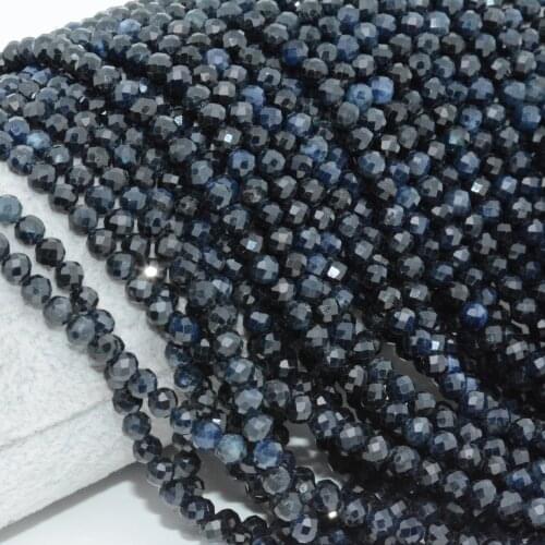 Natural Dark Sapphire Faceted Round Beads 4mm