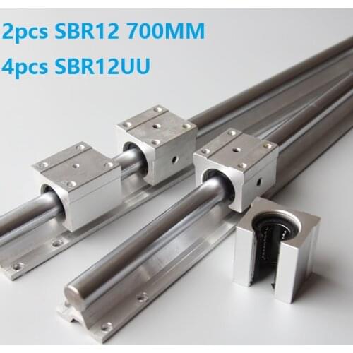 2pcs SBR12 700mm support rail linear guide + 4pcs SBR12UU linear bearing blocks for CNC router parts