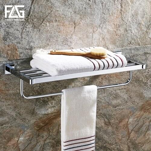 FLG Bathroom Shelves Metal Chrome Silver Wall Bath Shelf Holder For Towel Hanger Towel Rail Towel Bars Bathroom Accessories
