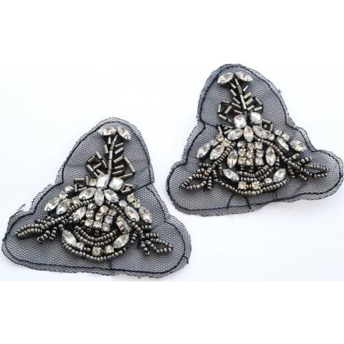 Fashion crown embroidered beaded Patches for Clothing sew on rhinestonen flower parche Appliques Decoration Badge parche