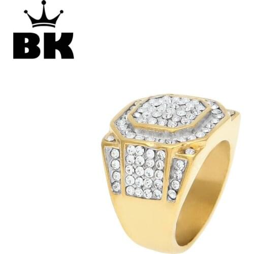 Micro Pave Rhinestone Bling bling Ring Mens Women silver color Gold Stainless Steel High Polished Ring Jewelry THE HIP HOP KING