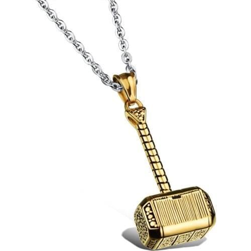 Mens Thor Hammer Pendant Necklace Stainless Steel Chain Punk Vintage Male Jewelry