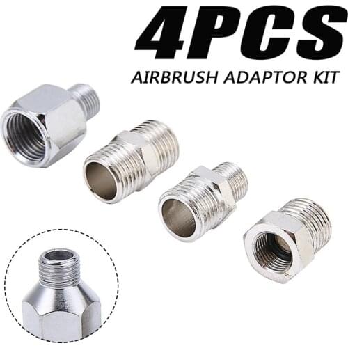 4PCS Airbrush Adaptor Kit Silver Fitting Connector Set For Compressor & Airbrush Hose Adaptors Tool Supplies Accessories