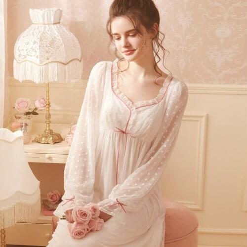 Sleepwear Nightgown Women Lace Long Sleeve Sleeping Dress