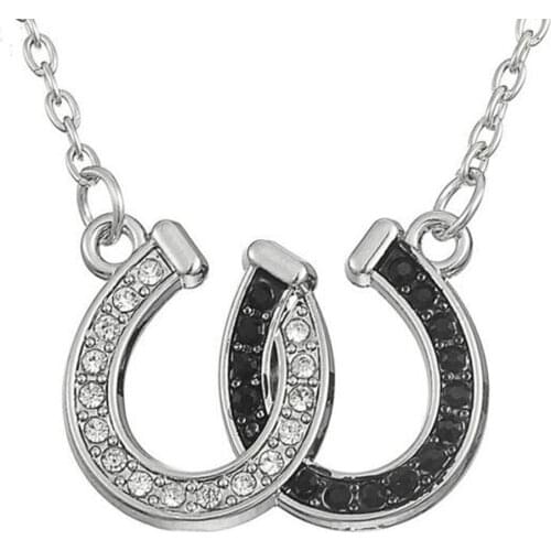 Horse Hoof Necklace Lucky Rhinestone Double Black White Color Horseshoe Pendant Necklace Jewellery