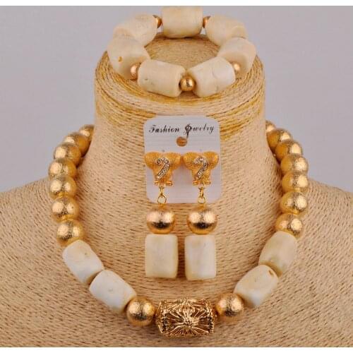 Amazing! White Coral Beaded Nigerian Wedding African Beads Jewelry Set for Women Girls