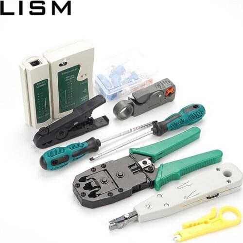 Network Cable Tester Hand Tools Set Include Screwdriver&Wire Stripper RJ45 Connector Computer Network Crimping Pliers Tool Kit