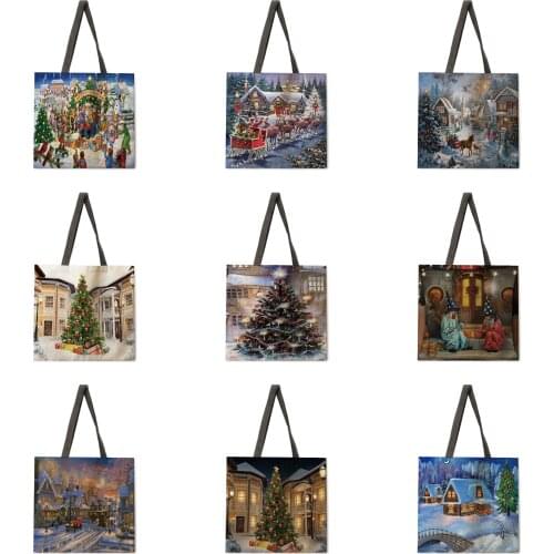 Christmas tree print bag ladies leisure handbag ladies shoulder bag foldable shopping bag fashion beach bag handbag