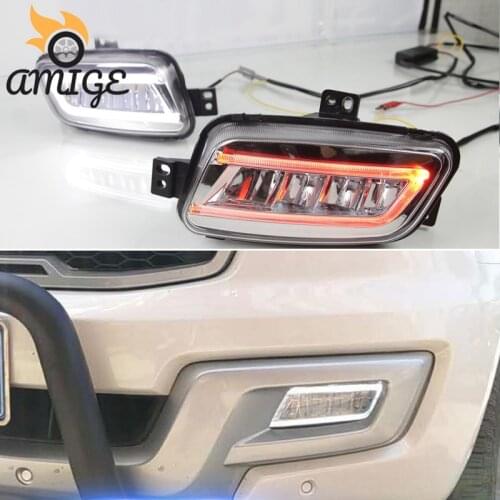 LED DRL Daylights For Ford Everest 2016 2017 2018 2019 Yellow Turn Signal Headlamps LED Daytime Running Foglamps
