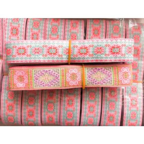 Fresh and Retro Totem 2.5CM 3yards Miao Polyester Spun Yarn Woven Jacquard Ribbon Wrap Skirt Cuff Neckline DIY Sewing Accessoris