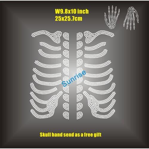 Skeleton skull bone iron on hot fix rhinestone transfer motif