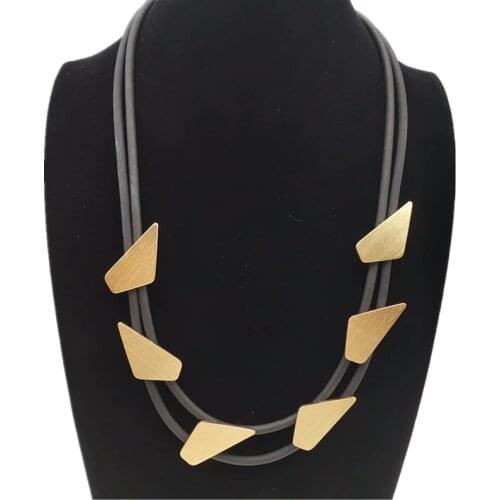 YD&YDBZ New Geometric Pendant Necklace Women Choker Necklace Irregular Rubber Chain Bright Gold Color Punk Style Fashion Jewelry
