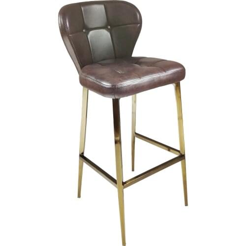 Chinafurniture modern bar synthetic leather stainless steel golden polished base bar chair
