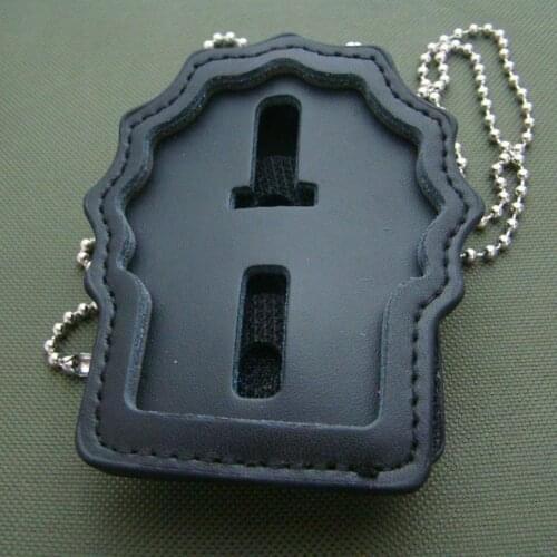 US POLICE BADGE HOLDER NECK CHAIN BELT CLIP leather BLACK