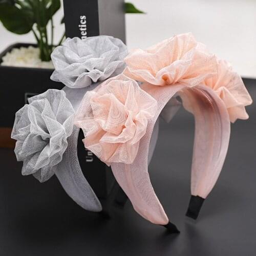 Fashion Triple Rosette Faille Headband Rose Flower Bow-knot Wide Headband Solid Silk Chiffon Flower Crown Hair Hoop for Women