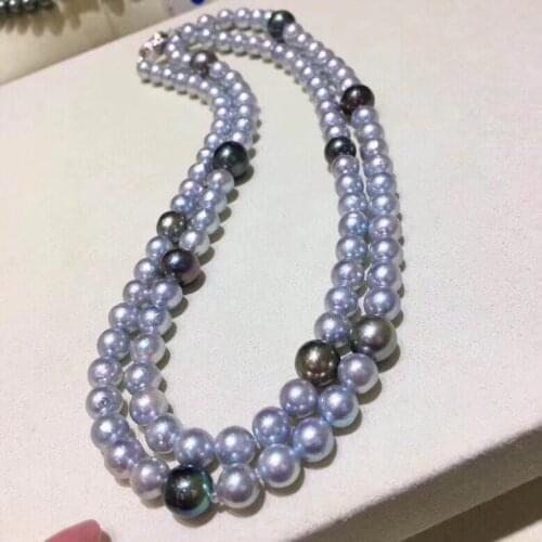 D117 Fine Jewelry Natural Fresh Water 7-10mm Gray and Black Peals Necklaces for Women Fine Pearls Necklaces